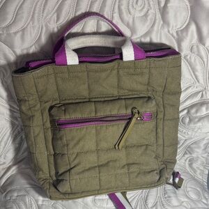 Stylish Olive Quilted Backpack with Purple Accents